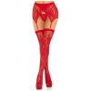 Lace Thigh Tighs And Garterbelt Red